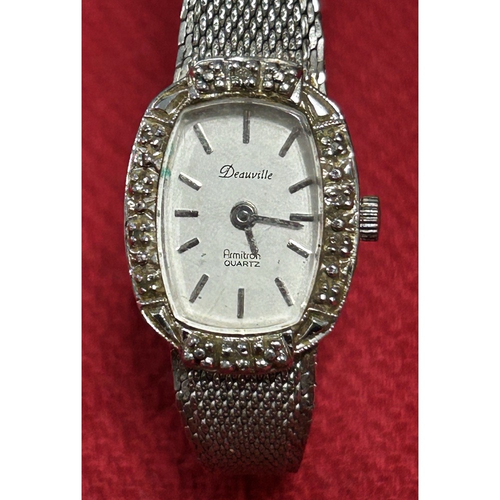 Vintage Deauville Armitron Womens Diamonds Watch 25/4961 R 751 Silver Need Batry